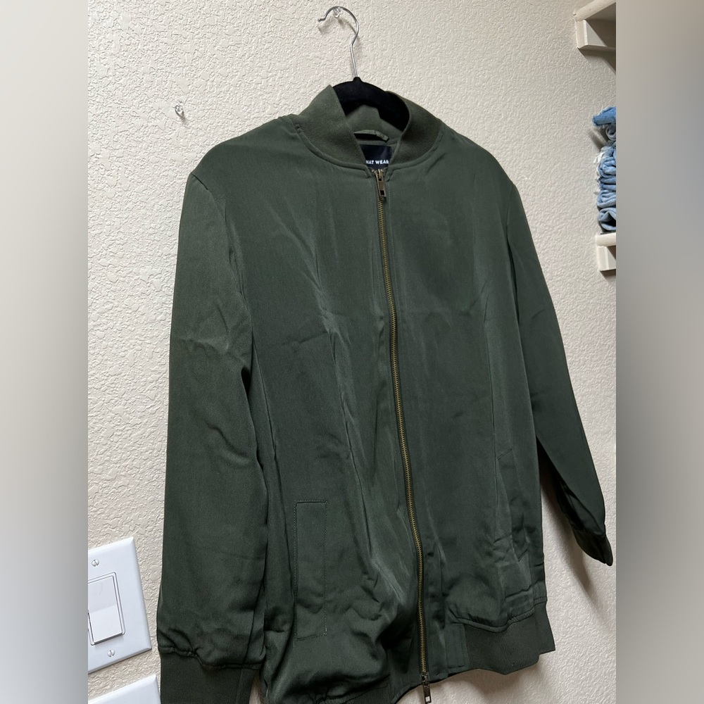 Who What Wear olive green bomber jacket.